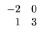 $\displaystyle \begin{array}{rr}
-2&0\\
1&3
\end{array}$