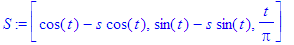 S := vector([cos(t)-s*cos(t), sin(t)-s*sin(t), t/Pi...