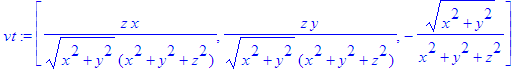 vt := vector([1/(x^2+y^2)^(1/2)*z*x/(x^2+y^2+z^2), ...