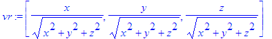 vr := vector([1/(x^2+y^2+z^2)^(1/2)*x, 1/(x^2+y^2+z...