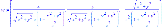 vt := vector([1/(x^2+y^2)^(1/2)/z*x/(1+(x^2+y^2)/z^...