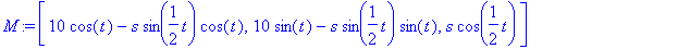 M := vector([10*cos(t)-s*sin(1/2*t)*cos(t), 10*sin(...